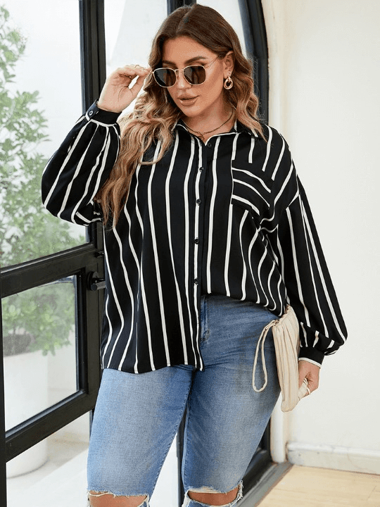 Plus Size Women's Striped Casual Shirt