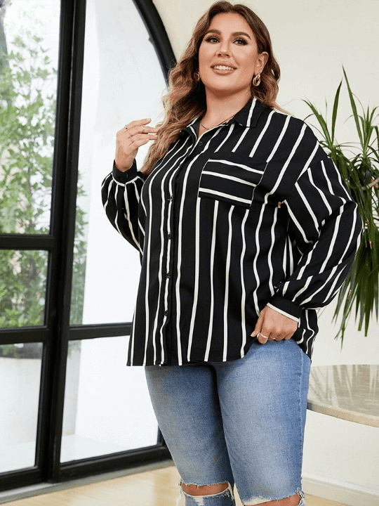 Plus Size Women's Striped Casual Shirt