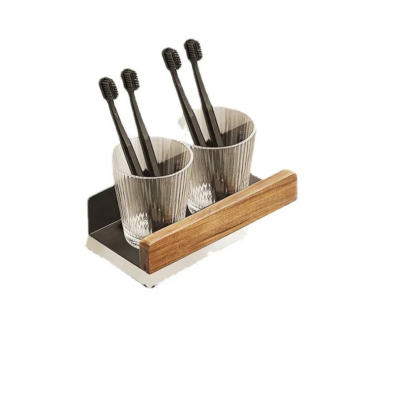 Solid Wood and Aluminium Punch-Free Bathroom Shelf