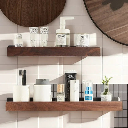Solid Wood and Aluminium Punch-Free Bathroom Shelf